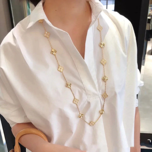CLOVER 20 MOTIFS DIAMOND GOLD NECKLACE