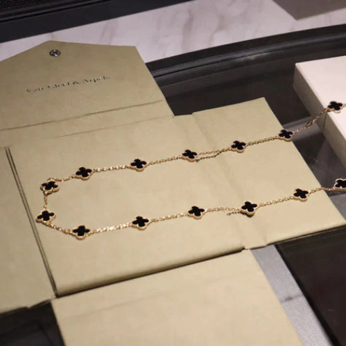 CLOVER 20 MOTIFS ONYX GOLD NECKLACE