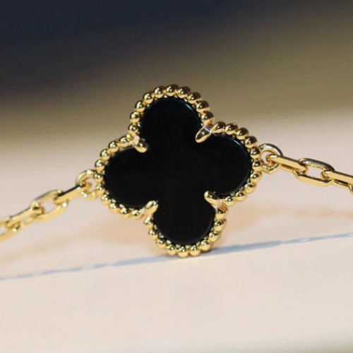 CLOVER 20 MOTIFS ONYX GOLD NECKLACE