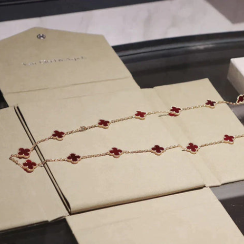CLOVER 20 MOTIFS CARNELIAN GOLD NECKLACE