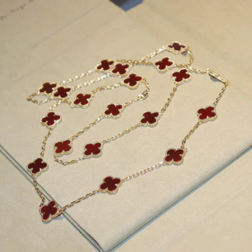 CLOVER 20 MOTIFS CARNELIAN GOLD NECKLACE