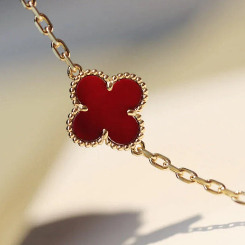 CLOVER 20 MOTIFS CARNELIAN GOLD NECKLACE