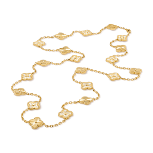 CLOVER 20 MOTIFS DIAMOND GOLD NECKLACE