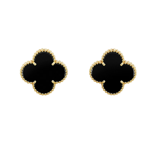 CLOVER MEDIUM GOLD ONYX STUD EARRINGS