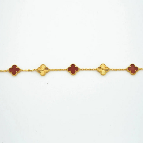 CLOVER BRACELET 5 MOTIFS CARNELIAN GOLD