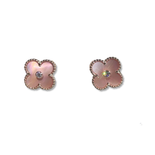 CLOVER GOLD PINK MOP EARRINGS