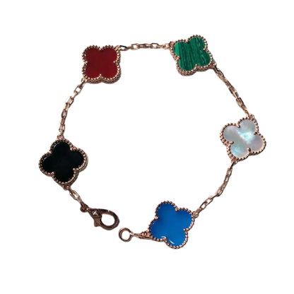 CLOVER MULTICOLOR PINK GOLD BRACELET 5 MOTIFS