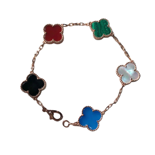 CLOVER MULTICOLOR PINK GOLD BRACELET 5 MOTIFS