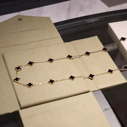 CLOVER 20 MOTIFS ONYX GOLD NECKLACE