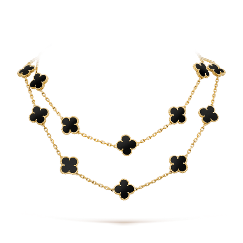 CLOVER 20 MOTIFS ONYX GOLD NECKLACE