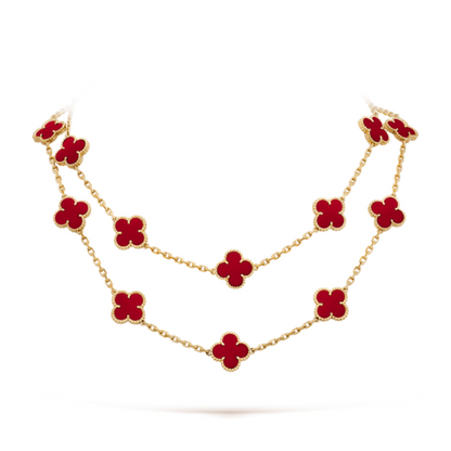 CLOVER 20 MOTIFS CARNELIAN GOLD NECKLACE