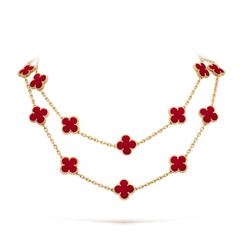 CLOVER 20 MOTIFS CARNELIAN GOLD NECKLACE