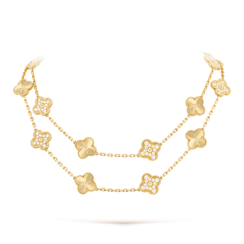 CLOVER 20 MOTIFS DIAMOND GOLD NECKLACE