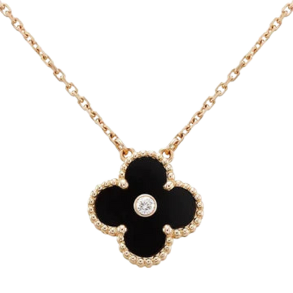 CLOVER NECKLACE GOLD DIAMOND ONYX