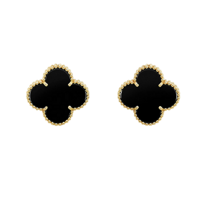 CLOVER MEDIUM GOLD ONYX STUD EARRINGS