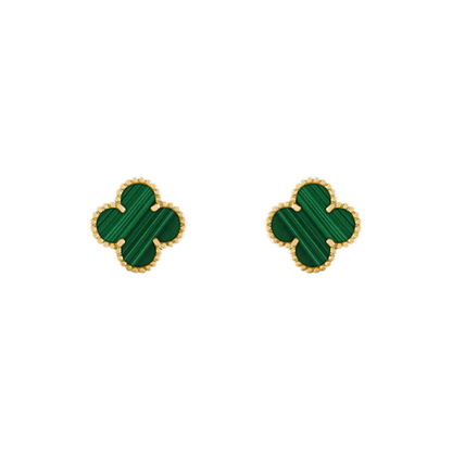 CLOVER MEDIUM GOLD MALACHITE STUD EARRINGS
