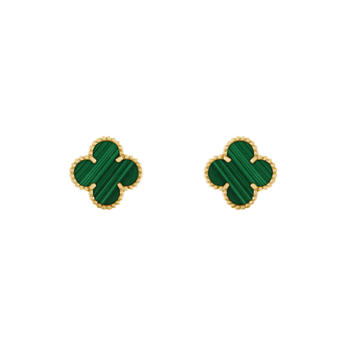 CLOVER MEDIUM GOLD MALACHITE STUD EARRINGS
