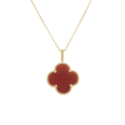 CLOVER NECKLACE GOLD CARNELIAN