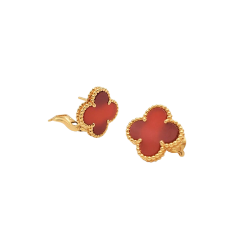 CLOVER MEDIUM GOLD CARNELIAN STUD EARRINGS