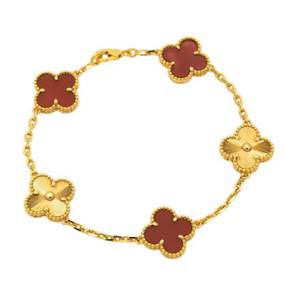 CLOVER BRACELET 5 MOTIFS CARNELIAN GOLD