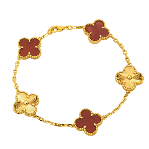 CLOVER BRACELET 5 MOTIFS CARNELIAN GOLD