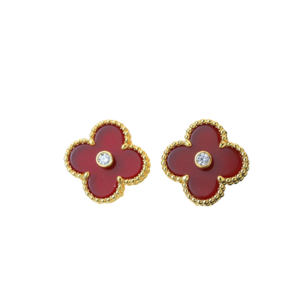 CLOVER CARNELIAN PINK GOLD DIAMOND EARRINGS