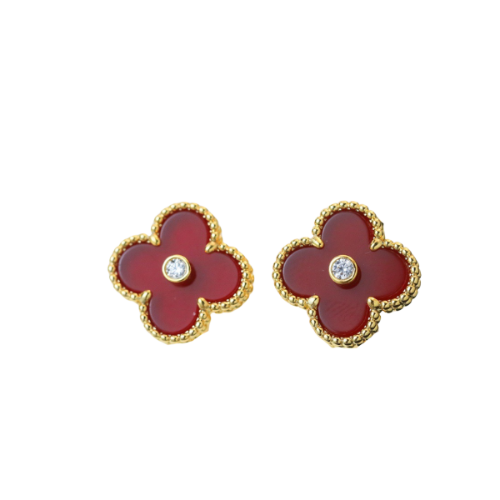 CLOVER CARNELIAN PINK GOLD DIAMOND EARRINGS